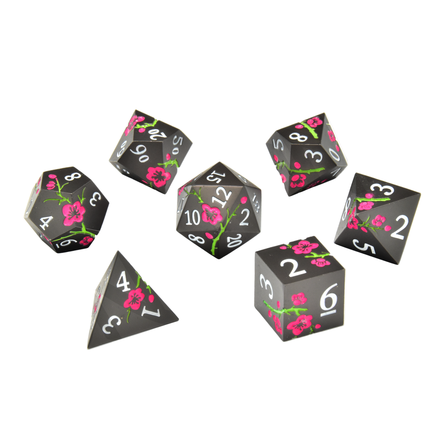 Nighttime Blossom Metal RPG Dice Set