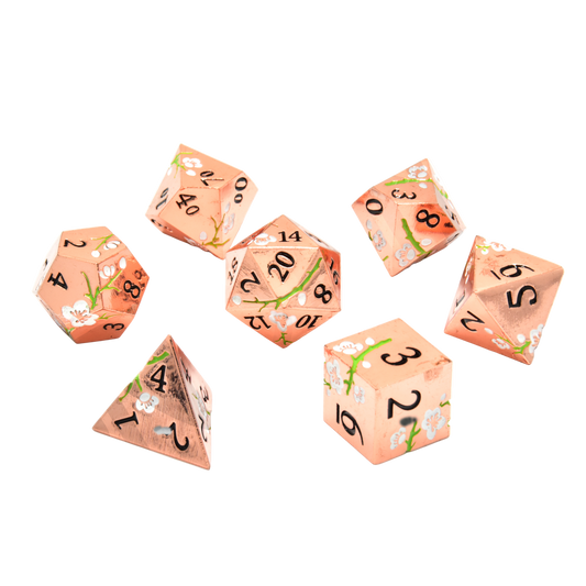 Pink Blossom Metal RPG Dice Set