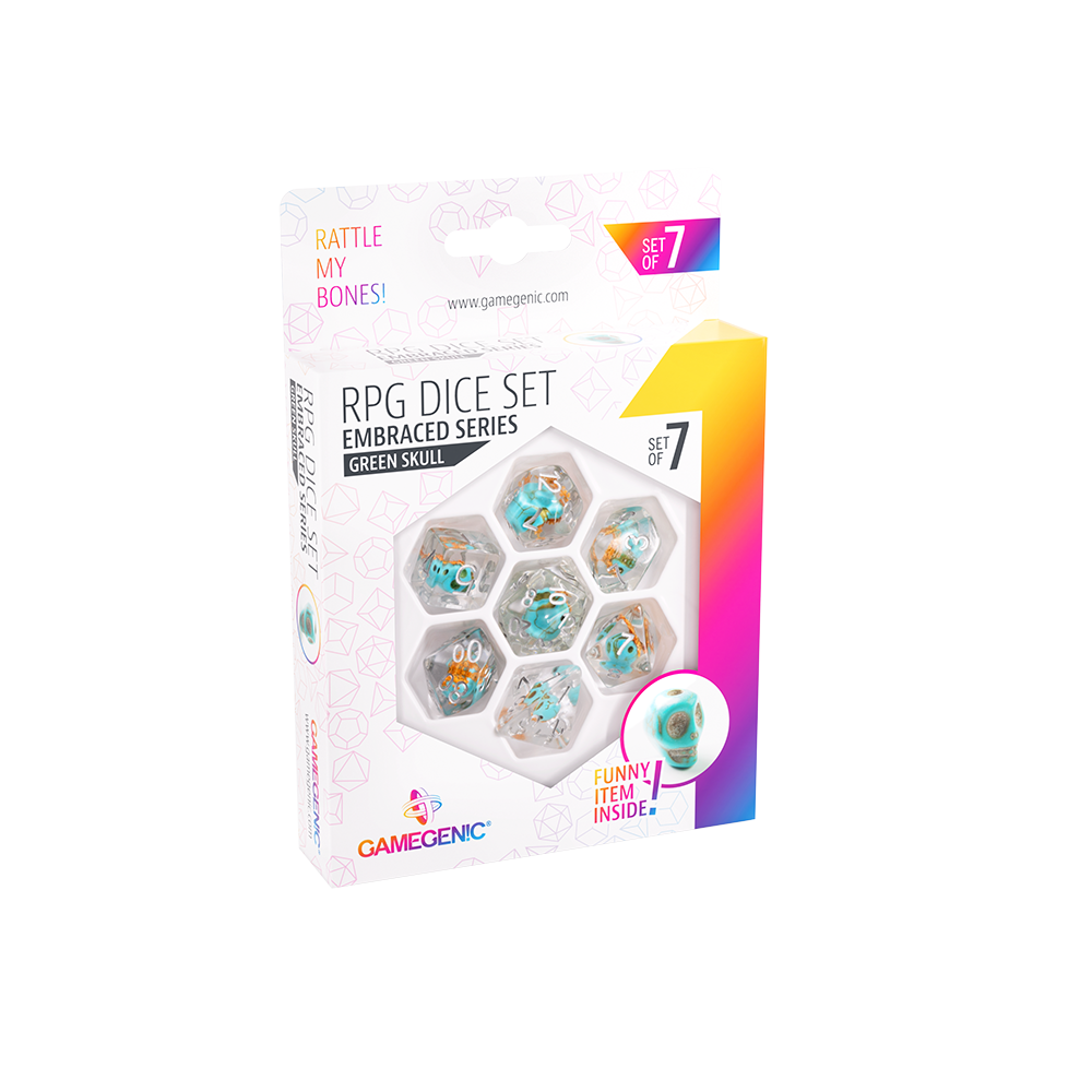 DICE Embraced Green Skull RPG Dice Set 7pcs
