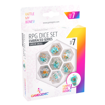 DICE Embraced Green Skull RPG Dice Set 7pcs