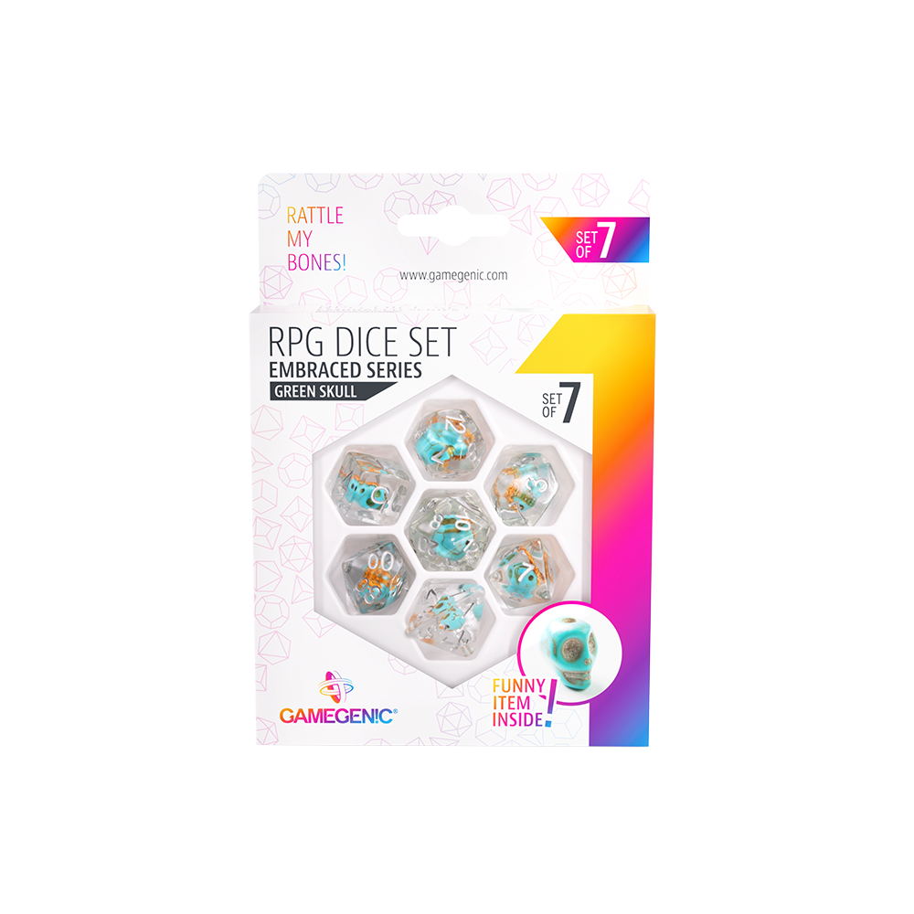 DICE Embraced Green Skull RPG Dice Set 7pcs